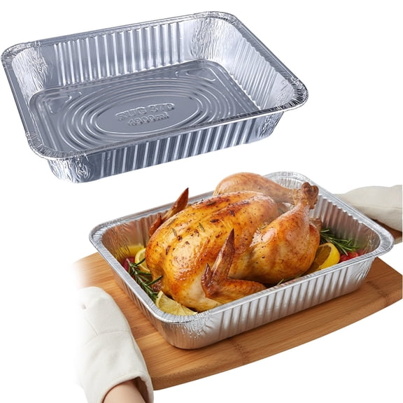 Large Aluminium Foil Trays Deep, Disposable Tin Foil Containers for Cooking, Baking, Roasting, BBQ, Catering & Meal Prep,4900ml Heatable aluminum foil container