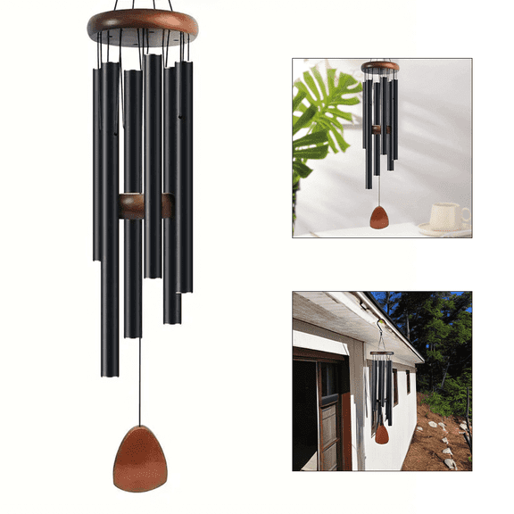 Large Aluminium Wind Chimes 27" Inches for Outdoor, Garden, Patio Decoration, Classic Black Wind Chimes with Wind Catcher Suitable as A Gift for Unisex by Fakrich