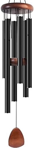 PLERISE 37" Large Aluminium Wind Chime, Classic Black with Wind Catcher for Outdoor Garden Patio Decoration, Zen Gift for Mom Neighbor