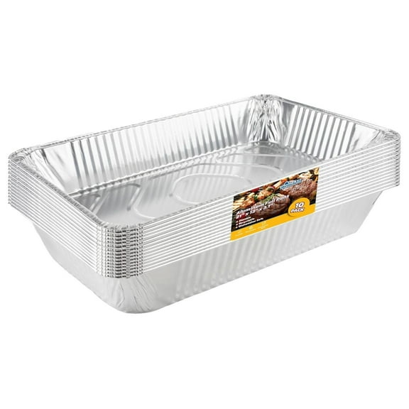 Large Aluminum Pans Full Size Deep Disposable Durable Large Table Pans for Baking Serving, Chafing Trays for Caterers, Bakeware 21 x 13 x 3 (10) Silver