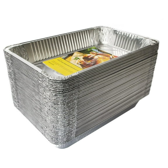 Large Aluminum Pans Full Size Deep Disposable Durable Large Table Pans for Baking Serving, Chafing Trays for Caterers, Bakeware 21 x 13 x 3 (50) Silver