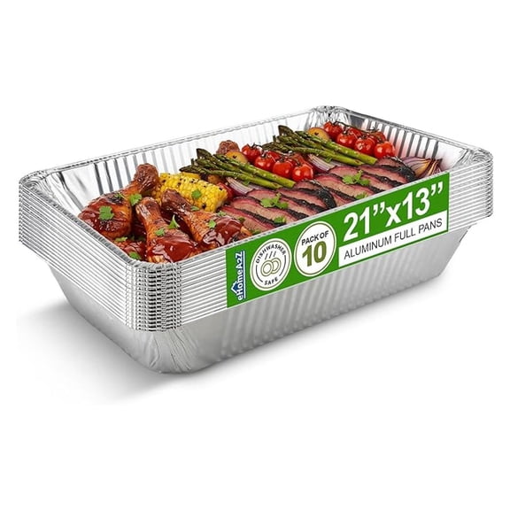 Large Aluminum Pans Full Size Deep Disposable Durable Large Table Pans for Baking Serving, Chafing Trays for Caterers, Bakeware 21 x 13 x 3 (10)
