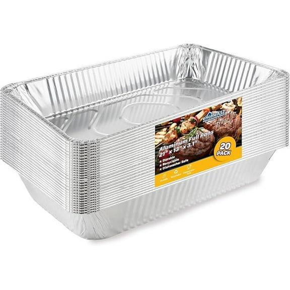 Large Aluminum Pans Full Size Deep Foil Disposable Durable Large Steam Table Pans for Baking Serving, Chafing Trays for Caterers, Bakeware 21 x 13 x 3 (20)