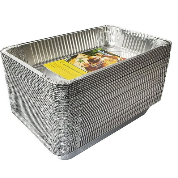 Large Aluminum Pans Full Size Deep Foil Disposable Durable Large Steam Table Pans for Baking Serving, Chafing Trays for Caterers, Bakeware 21 x 13 x 3 (50)