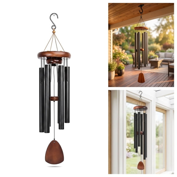 "Large Aluminum Wind Chime 37"" Classic Black Outdoor Wind Chime for Garden Patio Zen Decor, Deep Tones with Wind Catcher, Gift for Mom Neighbor