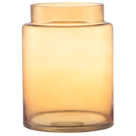 Large Amber Glass Vase - 9 Inch Tall Wide Mouth Vase for Flower Bouquets, Home Decor Centerpiece for Wedding, Living Room, Coffee Table, Office