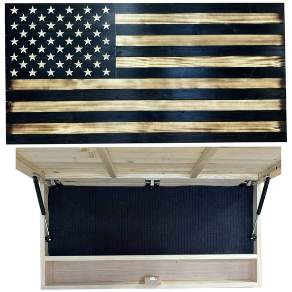 Wood American Flag Black 3-4 Gun Safe Magnetic Lock Secure Access Pistol Rack By Bellewood Designs