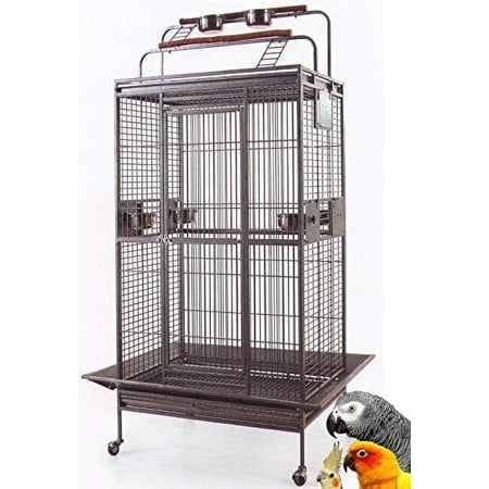 Large  And Durable Wrought Iron Double Ladders Open Play Top Parrot Rolling Cage, Include Seed Guard