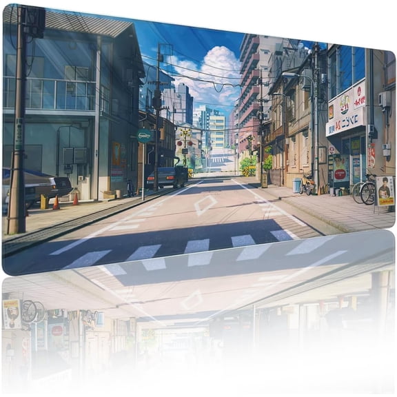 Large Anime Gaming Mouse Pad XXL Extended Summer Street Scenery Mouse Mat Computer Keyboard Long Desk Pads Big Waterproof Mousepad with Non-Slip Rubber Base(Size:35.4x15.7in)