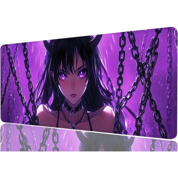 Large Anime Girl Desk Mat Purple Aesthetic Dark Fantasy Gaming Mouse Pad with Stitched Edge Non-Slip Base for Office Computer and Laptop 31.5 x 11.8 Inch