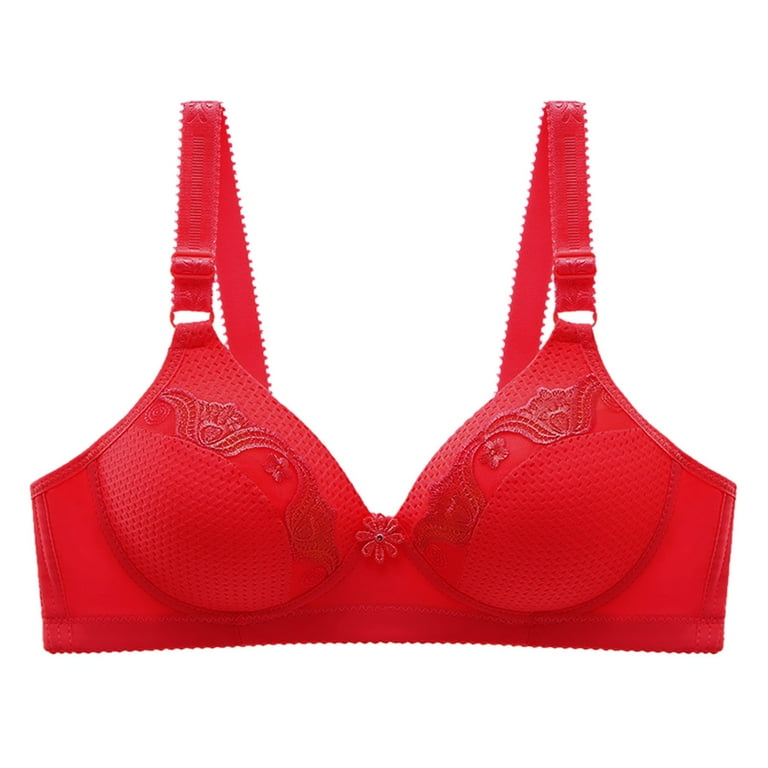 Large Anti Sagging Collection Underwear without Steel Ring Gathered Autumn  and Winter Anti Light Women's Bra Red M 