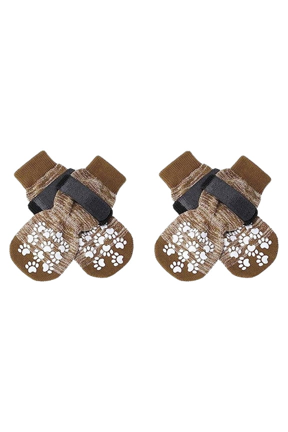 Large Anti Slip Dog Socks 4 Pack Waterproof With Adjustable Strap Brown L Nylon Spandex