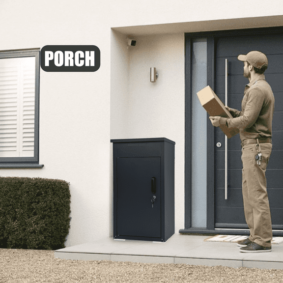 Large Anti-Theft Lockable Package Delivery Box - Cold-Rolled Steel Mailbox for Porch/House/Curbside, Black