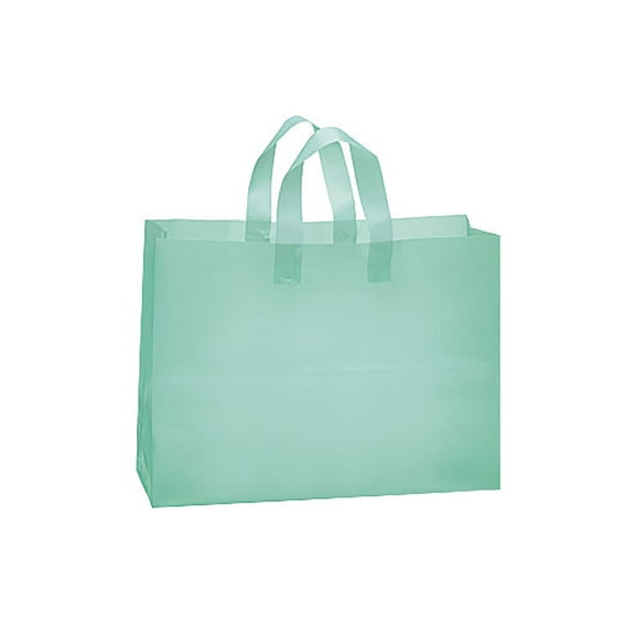 SSWBasics Large Plastic Gift Bags with Handles  Aqua Frosted  Shopping Bags  16" x 6" x 12"  Case of 100  Gift Bags Plastic  Large Plastic Bags with Handles