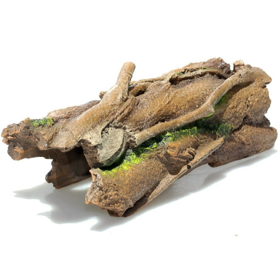 Large Aquarium Decorations, Natural Fish Hideout Hollow Tree Trunk, Realistic Bark Texture, Reptile Tank Habitat Ornament with Simulated Moss, for Aquariums, Terrariums