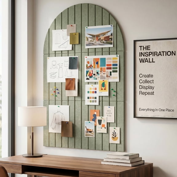 Large Arched Felt Bulletin Board - Stylish Perfectly Sized 35" x 24" Cork Board Alternative for Office & Wall Decor – 6 Customizable Adhesive Tiles with Pins are Perfect to Display Your Photos