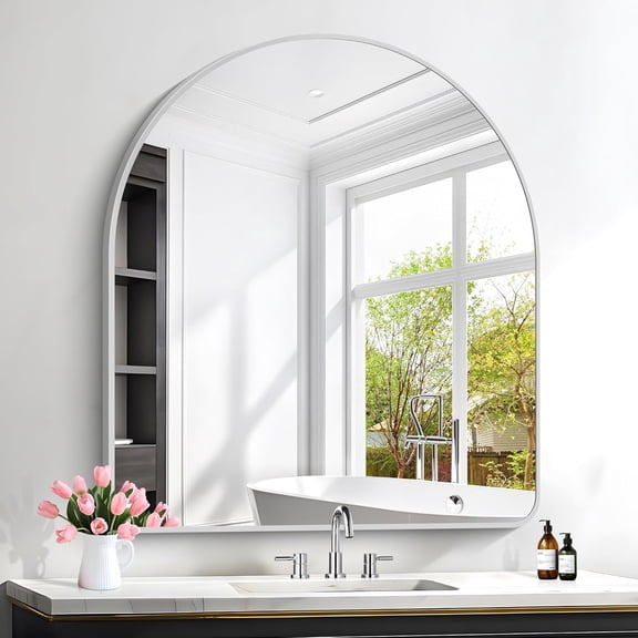 Large Arched Wall Mirror 40x36 Inch, Silver Arch Bathroom Mirror with Aluminum Frame, Arched Mirror for Dresser, Fireplace,Entryway,Home Decor,Hanging or Leaning Against Wall