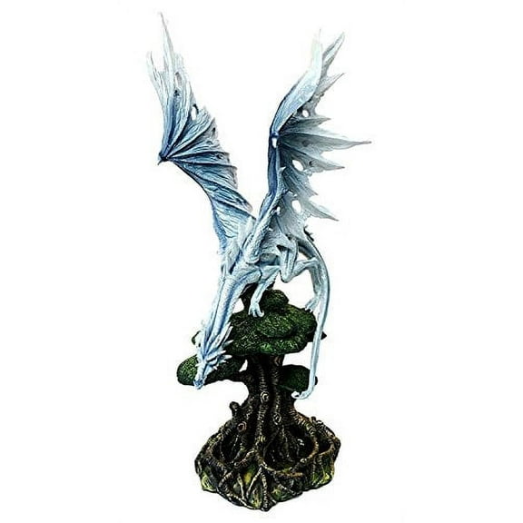 Large Arctic Frost Fury Dragon Perching On Rainforest Giant Tree Canopy Figurine
