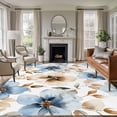 thumbnail image 1 of Large Area Rug 5'x8', Blue Brown Spring Floral Non-slip Runner Carpet for Living Room/Bedroom/Office, Summer Botanical Watercolor Outdoor Indoor Rectangle Area Rugs Floor Mat for Kitchen/Dining Room, 1 of 9