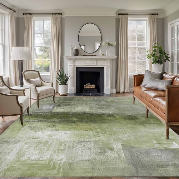 Large Area Rug 5'x8',Sage Green Non-slip Runner Carpet for Living Room/Bedroom,Retro Oil Painting Modern Abstract Art Aesthetics Outdoor Indoor Rectangle Area Rugs Floor Mat for Kitchen/Dining Room