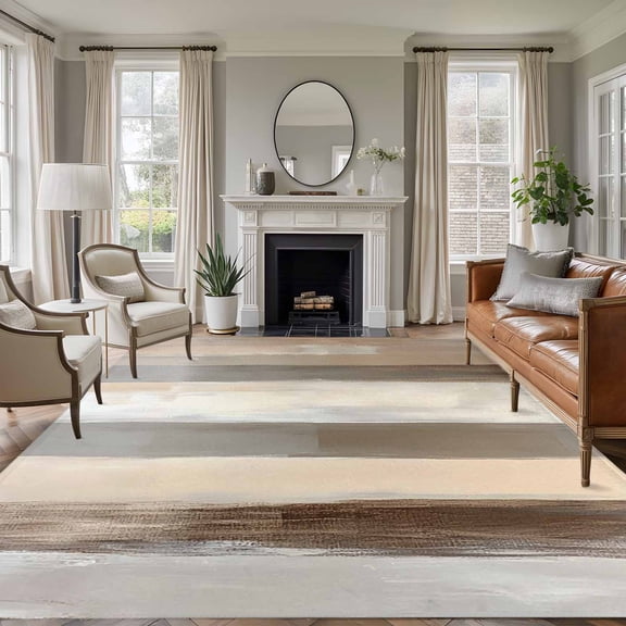 Large Area Rug 5x7 Ft, Brown Grey Non Slip Area Rugs for Bedroom, Abstract Neutral Textured Modern Minimalist Washable Low Pile Indoor Throw Carpet for Living Room Dining Room Nursery Home Office
