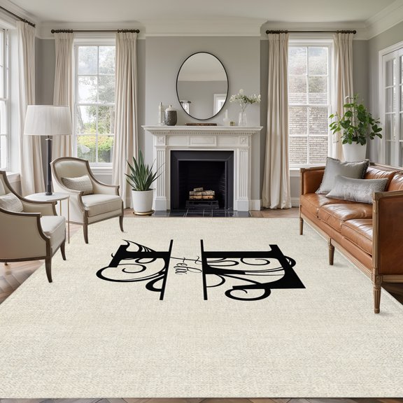 Large Area Rug 5x7 Ft, Letter F Non Slip Area Rugs for Bedroom, Monogram Words Washable Low Pile Indoor Throw Carpet for Living Room Dining Room Nursery Home Office