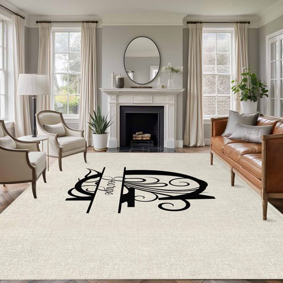 Large Area Rug 5x7 Ft, Letter G Non Slip Area Rugs for Bedroom, Monogram Words Washable Low Pile Indoor Throw Carpet for Living Room Dining Room Nursery Home Office
