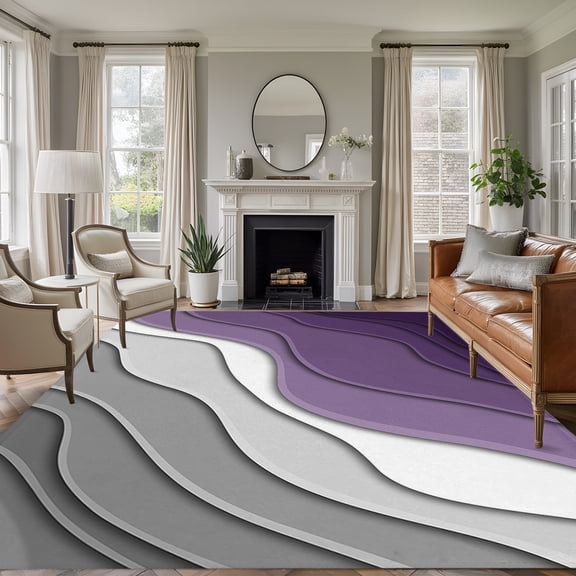 Large Area Rug 5x7 Ft,Purple Grey Ombre Non Slip Area Rugs for Bedroom,Modern Geometric Abstract Aesthetics Cream Washable Low Pile Indoor Throw Carpet for Living Room Dining Room Nursery Home Office