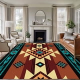Large Area Rug 6'x9',Turquoise Red Non-slip Runner Carpet for Living ...
