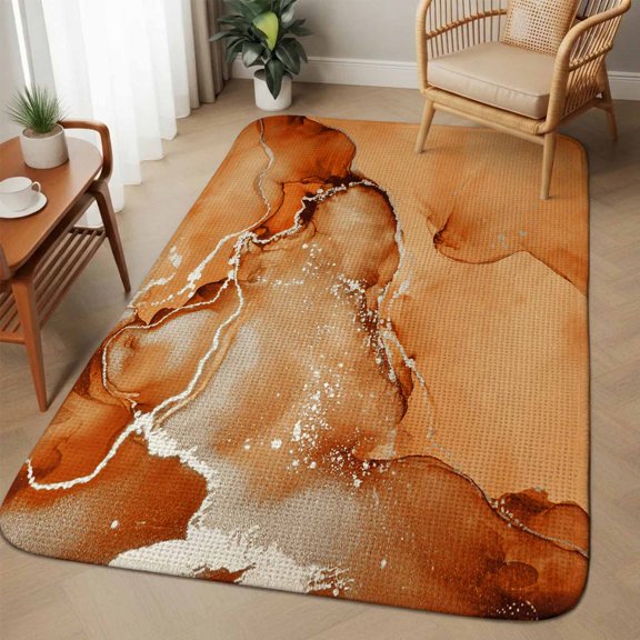 Large Area Rug 63"x78.7",Marble Burnt Orange Absorbent Non Slip Indoor Outdoor Carpet,Modern Abstract Ink Painting Luxury Low Profile Floor Rug Doormat for Home Living Room Dining Room Bedroom Office