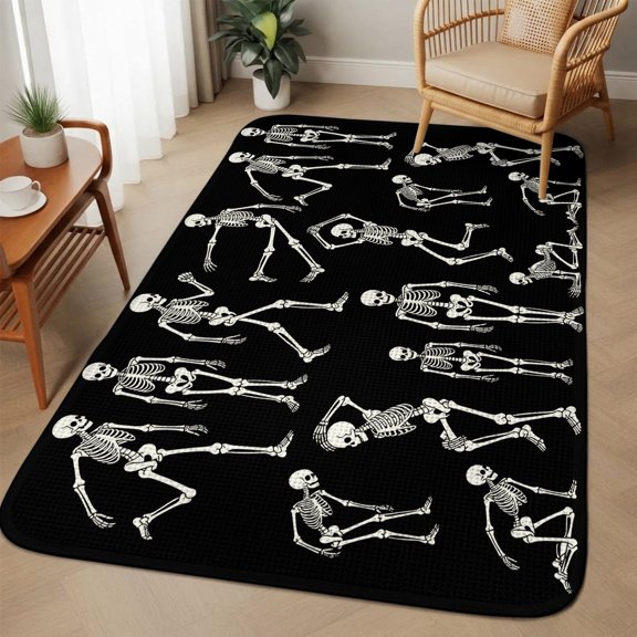 Large Area Rug 63"x78.7", Skull Halloween Absorbent Non Slip Indoor Outdoor Carpet, Retro Skeleton Abstract Art Low Profile Floor Rug Doormat for Home Living Room Dining Room Bedroom Office