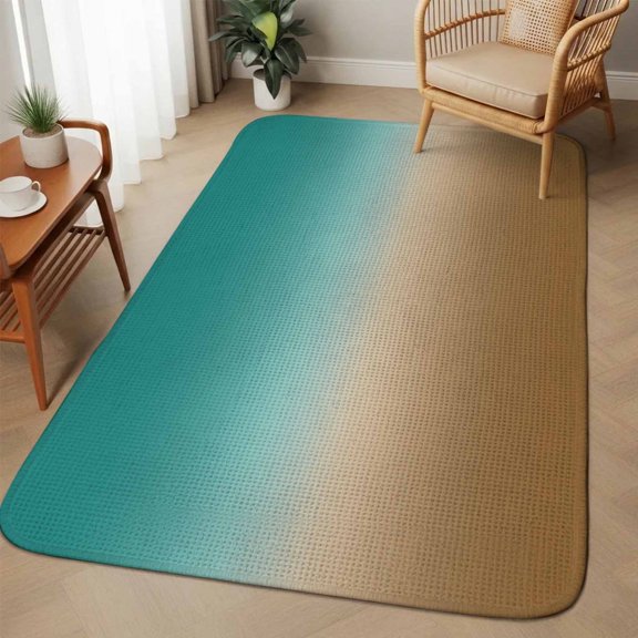 Large Area Rug 63"x78.7",Teal Brown Ombre Absorbent Non Slip Indoor Outdoor Carpet,Turquoise Gradient Modern Abstract Art Low Profile Floor Rug Doormat for Home Living Room Dining Room Bedroom Office
