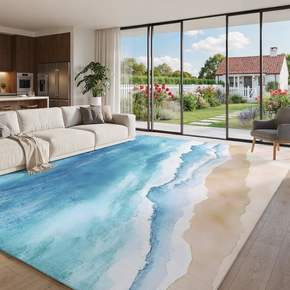 Large Area Rug 6x9ft, Blue Waves Runner Rug Non Slip for Living Room ...