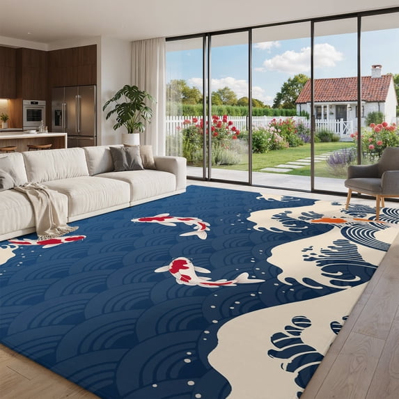 Large Area Rug 6x9ft, Coastal Wave Runner Rug Non Slip for Living Room ...