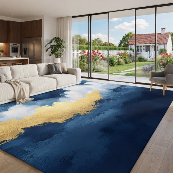 Large Area Rug 6x9ft, Navy Blue Runner Rug Non Slip for Living Room ...