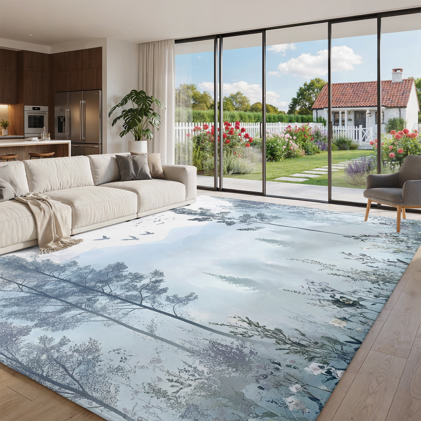 Large Area Rug 6x9ft, Ombre Forest Grey Runner Rug Non Slip for Living ...