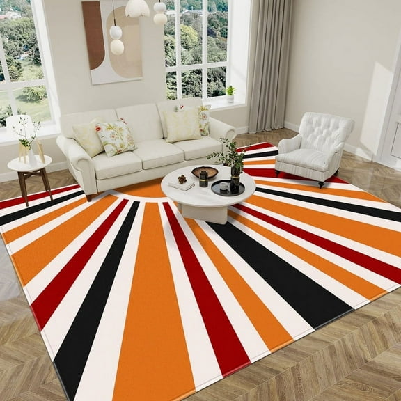 Large Area Rug for Living Room 8x10 Black Washable Rugs Non-Slip Carpet Colorful Sun Accent Rug Soft Low Pile Throw Mat Indoor Low Pile Nursery Rug for Bedroom Kids Room