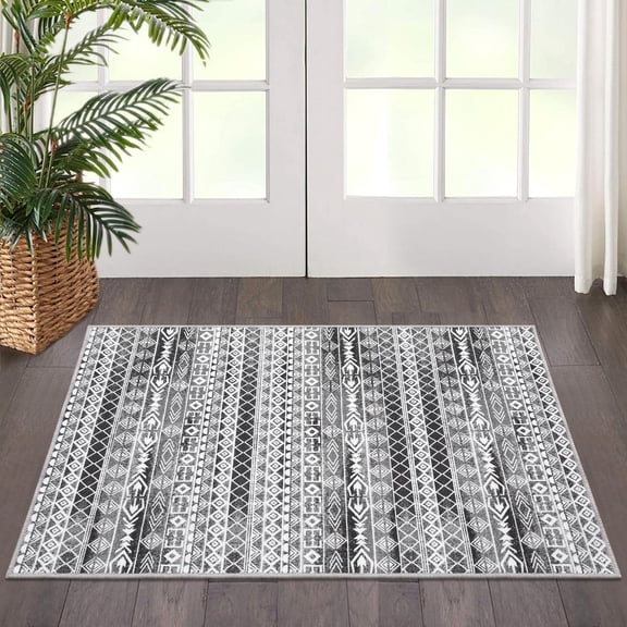 Large Area Rug for Living Room, Super Soft Ultra-Thin Geometric Printed Rug, Washable Anti-Slip Foldable Indoor Floor Carpet, for Bedroom Under Dining Table Home Office