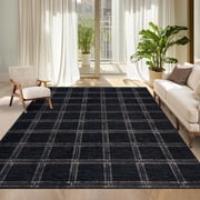 Large Area Rug, Machine Washable Modern Rug with Non-Slip Backing, Geometric Plaid Print Floor Mats, Stain-Resistant Thin Indoor Rug for Living Room, Bedroom
