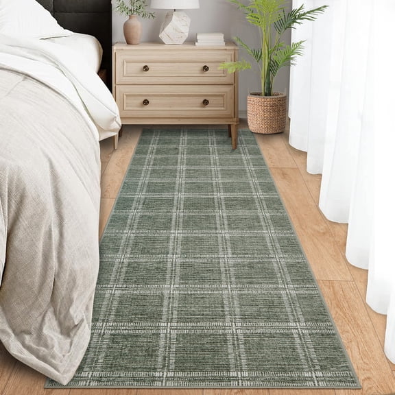 Large Area Rug, Machine Washable Modern Rug with Non-Slip Backing, Geometric Plaid Print Floor Mats, Stain-Resistant Thin Indoor Rug for Living Room, Bedroom