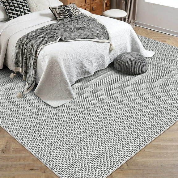 Large Area Rug Soft Washable Thin Floor Carpet Non Slip Low Pile Rug, Modern Faux Woven Design, Soft Non Shedding Rug, Indoor Minimalist Rug for Living Room, Bedroom