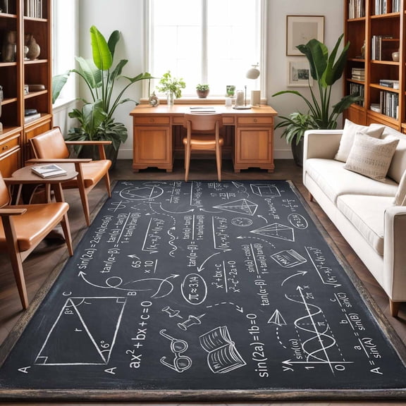 Large Area Rugs 5'x8', Mathematics Equations Carpet Runner Indoor Outdoor Rugs Home Decor Aesthetic, Blackboard Math Numerical Geometric Non Slip Mats Washable Accent Rug for Living Room Bedroom