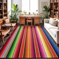 thumbnail image 1 of Large Area Rugs 5'x8', Mexican Style Carpet Runner Indoor Outdoor Rugs Home Decor Aesthetic, Colorful Mexico Stripes Pink Red Non Slip Mats Washable Accent Rug for Living Room Bedroom, 1 of 8