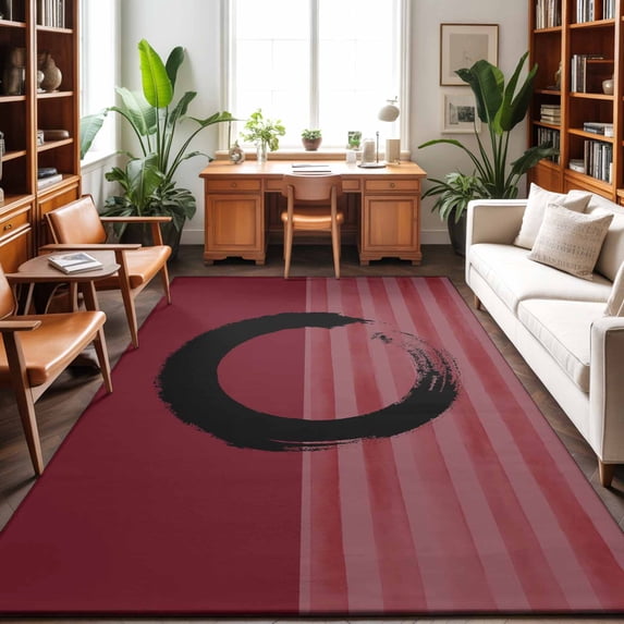 Large Area Rugs 5'x8', Red Striped Carpet Runner Indoor Outdoor Rugs Home Decor Aesthetic, Black Geometric Vintage Stripes Ombre Non Slip Mats Washable Accent Rug for Living Room Bedroom
