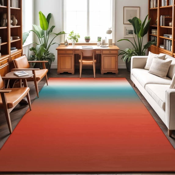 Large Area Rugs 5'x8', Red Teal Orange Ombre Carpet Runner Indoor Outdoor Rugs Home Decor Aesthetic, Modern Art Aesthetics Abstract Non Slip Mats Washable Accent Rug for Living Room Bedroom