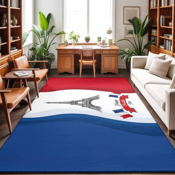 Large Area Rugs 6'x9', Bastille Day Carpet Runner Indoor Outdoor Rugs Home Decor Aesthetic, July 14 Red Blue Modern Art Non Slip Mats Washable Accent Rug for Living Room Bedroom
