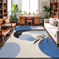 thumbnail image 1 of Large Area Rugs 6'x9', Boho Middle Century Carpet Runner Indoor Outdoor Rugs Home Decor Aesthetic, Abstract Blue Geometric Leaves Non Slip Mats Washable Accent Rug for Living Room Bedroom, 1 of 8