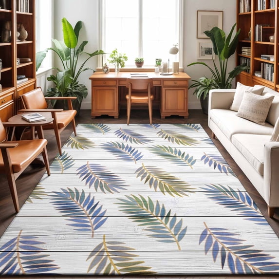 Large Area Rugs 6'x9', Green Purple Palm Leaf Carpet Runner Indoor Outdoor Rugs Home Decor Aesthetic, Summer Botanical Tropical Vintage Non Slip Mats Washable Accent Rug for Living Room Bedroom