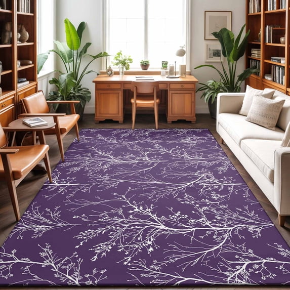 Large Area Rugs 6'x9', Purple Botanical Carpet Runner Indoor Outdoor Rugs Home Decor Aesthetic, Vintage Floral Plants Branch Non Slip Mats Washable Accent Rug for Living Room Bedroom