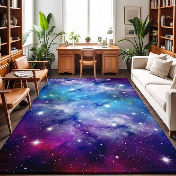 Large Area Rugs 6'x9', Starry Sky Carpet Runner Indoor Outdoor Rugs Home Decor Aesthetic, Galaxy Outer Space Universe Star Night Non Slip Mats Washable Accent Rug for Living Room Bedroom